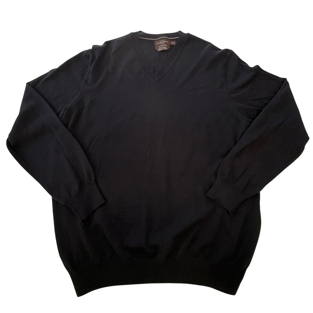 Black Brown 1826 Mens XL Merino Wool V-Neck Sweater Made in Italy Long Sleeve‎